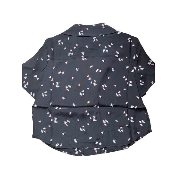 Thakoon Medium Black Daisy Print Short Sleeved Crop Button Down Collard Top NEW! - Picture 2 of 6